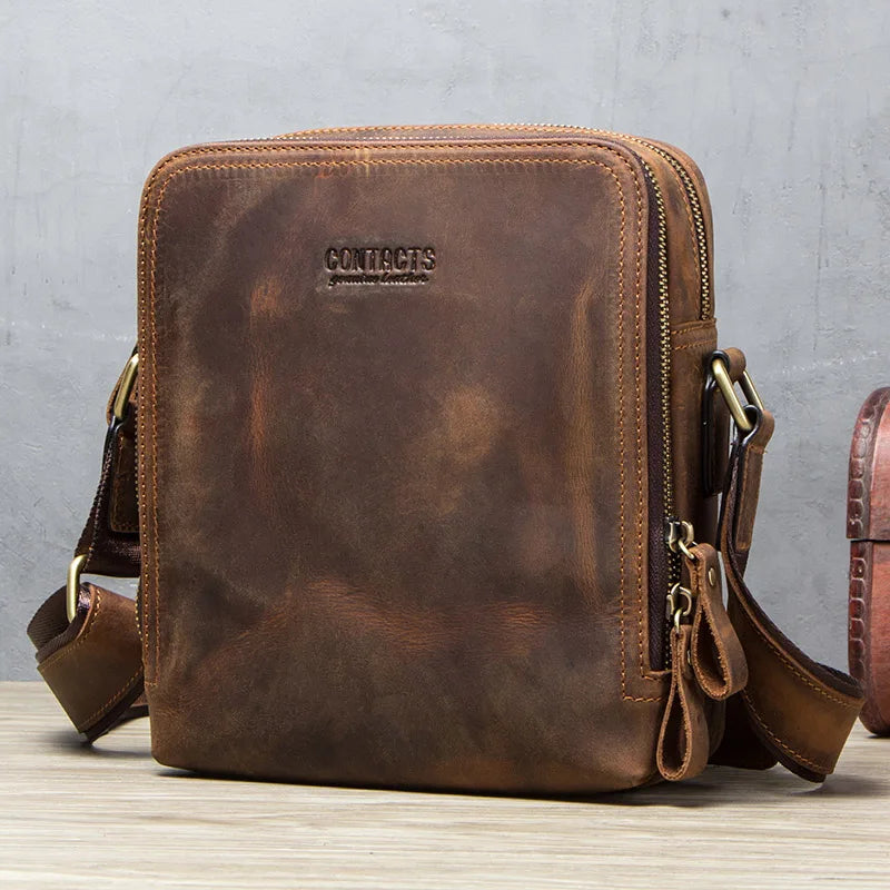 Contact's bolsa mensageiro masculina de couro genuíno, bolsa de ombro vintage para ipad mini de 7.9 polegadas, bolsa crossbody masculina de alta qualidade