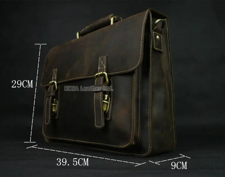 Maleta de couro genuíno para homens, vintage, cavalo louco, trabalho, negócios, ombro, bolsa de mensageiro, bolsa masculina, M088, 15 "bolsa para laptop
