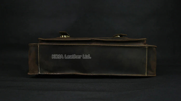 Maleta de couro genuíno para homens, vintage, cavalo louco, trabalho, negócios, ombro, bolsa de mensageiro, bolsa masculina, M088, 15 "bolsa para laptop