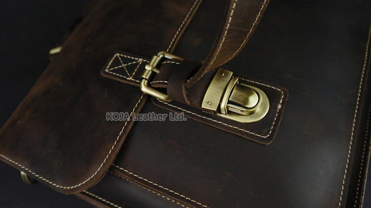 Maleta de couro genuíno para homens, vintage, cavalo louco, trabalho, negócios, ombro, bolsa de mensageiro, bolsa masculina, M088, 15 "bolsa para laptop