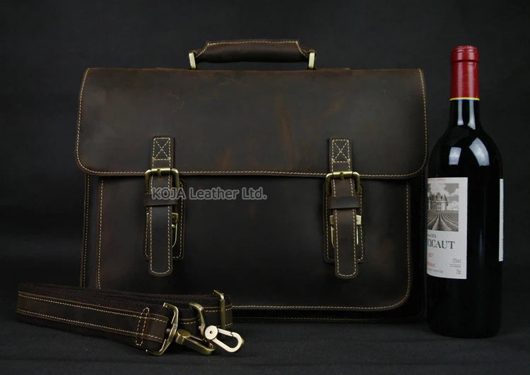 Maleta de couro genuíno para homens, vintage, cavalo louco, trabalho, negócios, ombro, bolsa de mensageiro, bolsa masculina, M088, 15 "bolsa para laptop