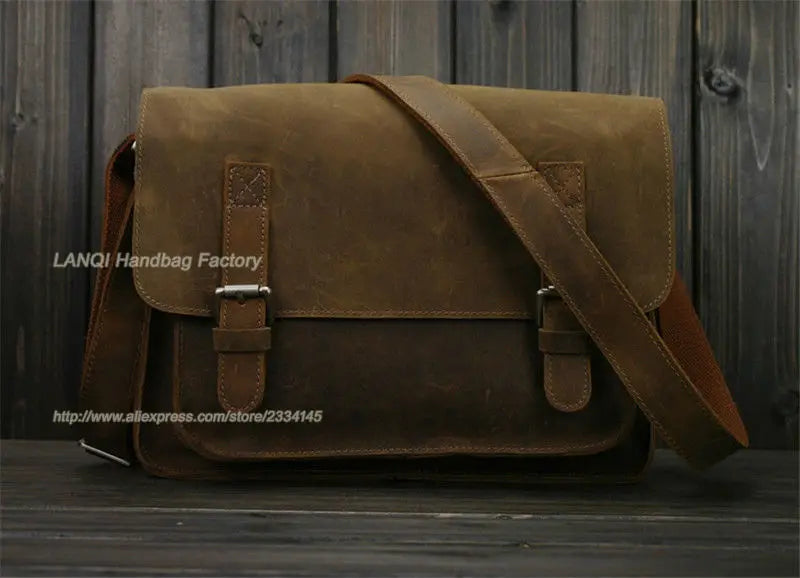 Bolsa de ombro vintage de couro louco cavalo, bolsa mensageiro cruzada masculina, bolsa de lazer genuína de couro, 2020
