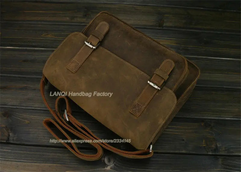 Bolsa de ombro vintage de couro louco cavalo, bolsa mensageiro cruzada masculina, bolsa de lazer genuína de couro, 2020