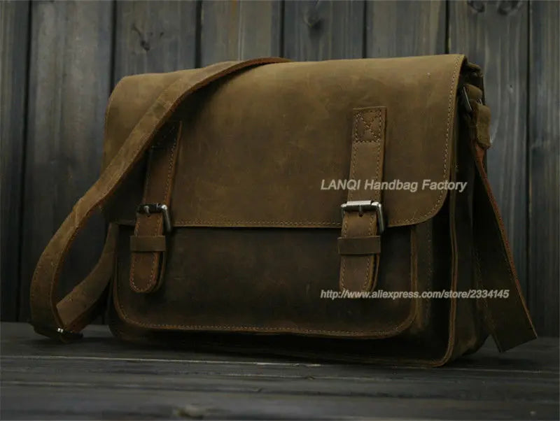 Bolsa de ombro vintage de couro louco cavalo, bolsa mensageiro cruzada masculina, bolsa de lazer genuína de couro, 2020
