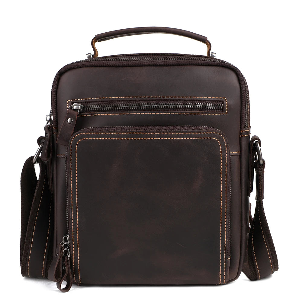 Joyir novo couro genuíno dos homens do vintage bolsas pequena aleta bolsa de ombro casual escritório mensageiro sacos moda crossbody saco
