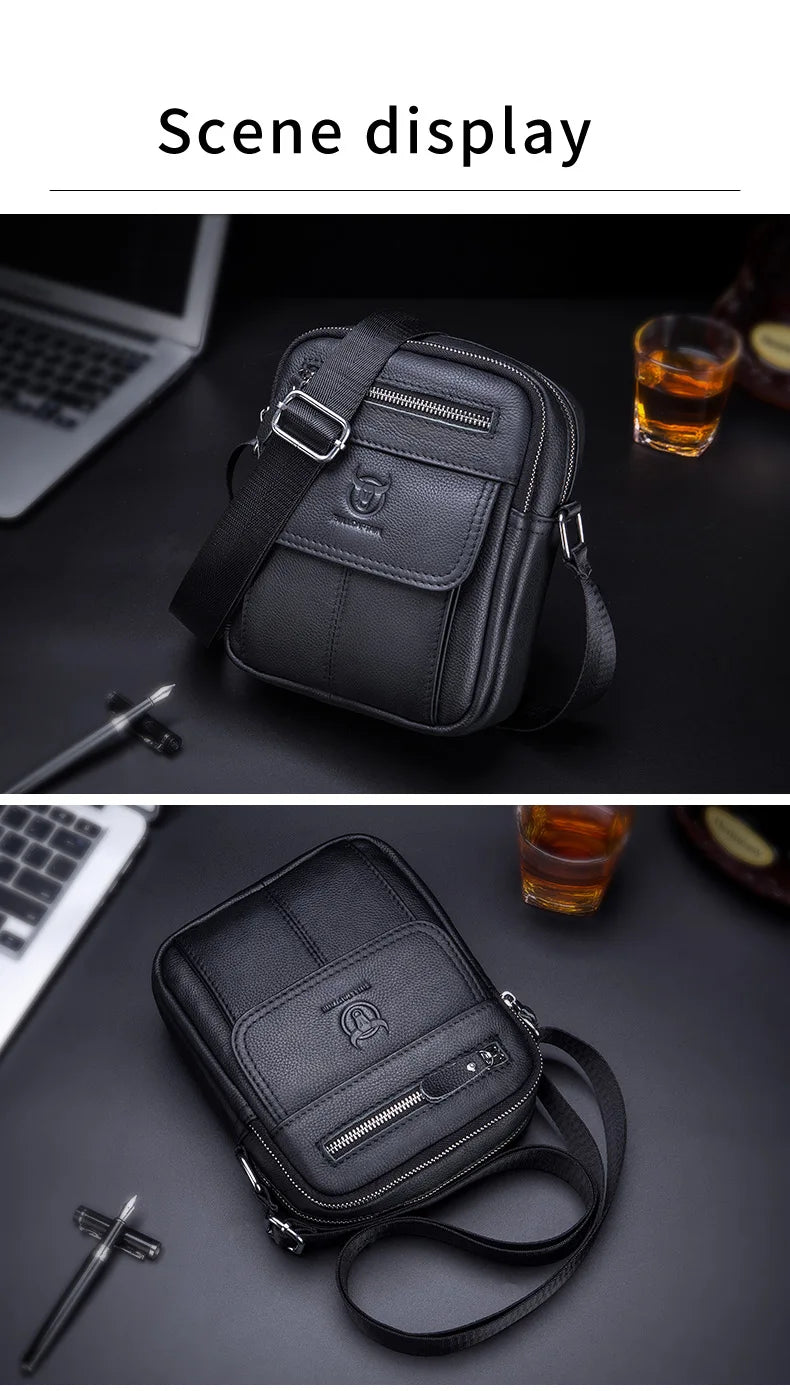 Bullcaptain bolsa de ombro masculina casual, bolsa mensageiro de negócios de alta qualidade, bolsa de couro de vaca masculina, mini bolso de grande capacidade