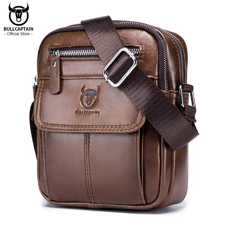 Bullcaptain bolsa de ombro masculina casual, bolsa mensageiro de negócios de alta qualidade, bolsa de couro de vaca masculina, mini bolso de grande capacidade