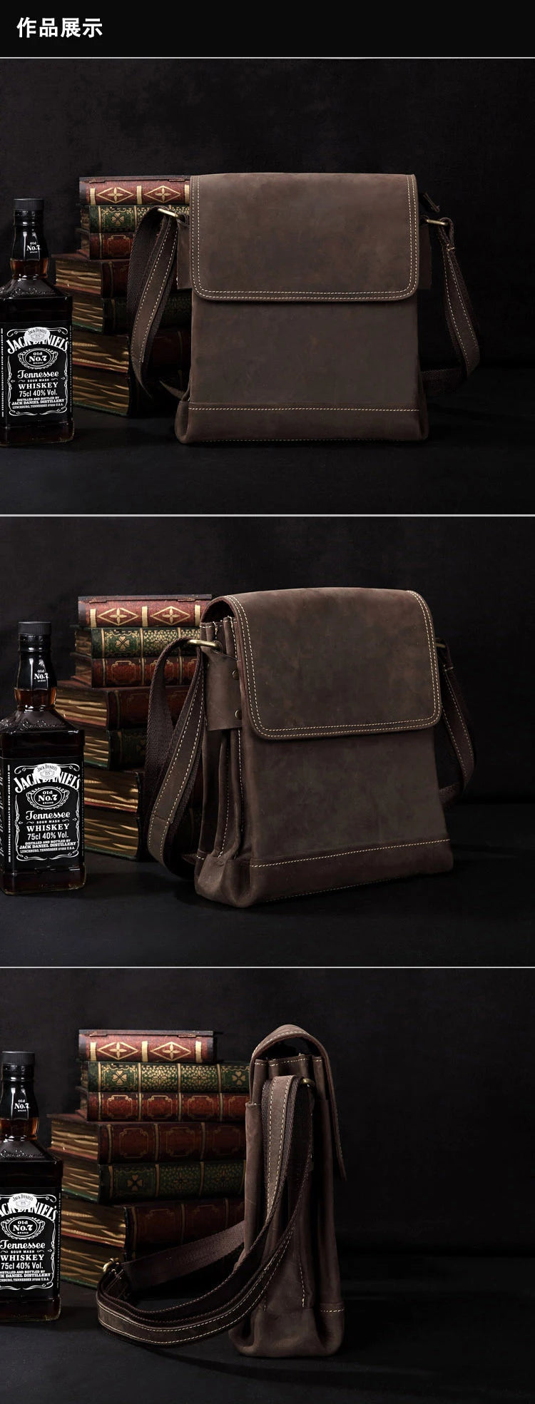 Bolsa de ombro vintage de couro louco cavalo, bolsa mensageiro cruzada masculina, bolsa de lazer genuína de couro, 2020