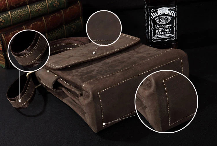 Bolsa de ombro vintage de couro louco cavalo, bolsa mensageiro cruzada masculina, bolsa de lazer genuína de couro, 2020