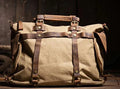 Bolsa de ombro masculina de lona militar vintage + couro genuíno, bolsa crossbody, bolsa mensageiro de lona para lazer