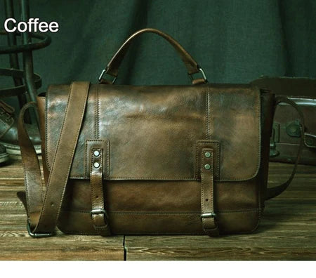 Bolsa mensageiro de couro genuíno para homens, bolsa de ombro vintage, bolsa crossbody, estilinete masculino, bolsa de lazer, marrom e cinza