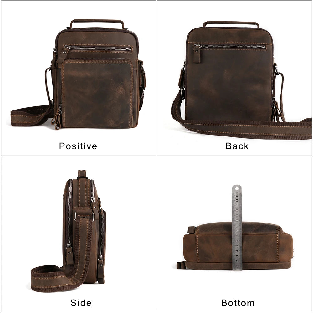 Joyir novo couro genuíno dos homens do vintage bolsas pequena aleta bolsa de ombro casual escritório mensageiro sacos moda crossbody saco