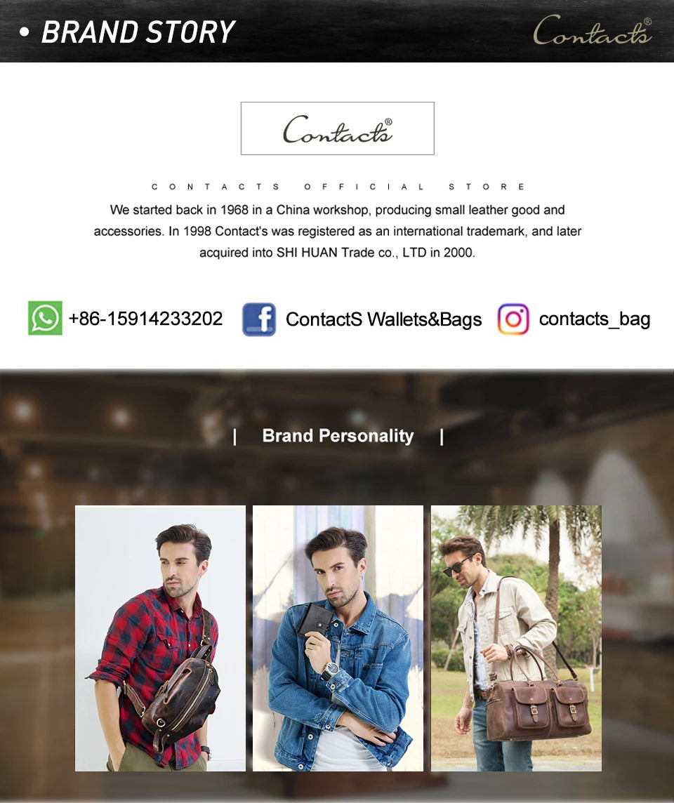 Carteira masculina de couro genuíno de contato, bolsa de mão, porta cartão, carteiras longas, zíper duplo, grande capacidade, vintage, bolsas masculinas