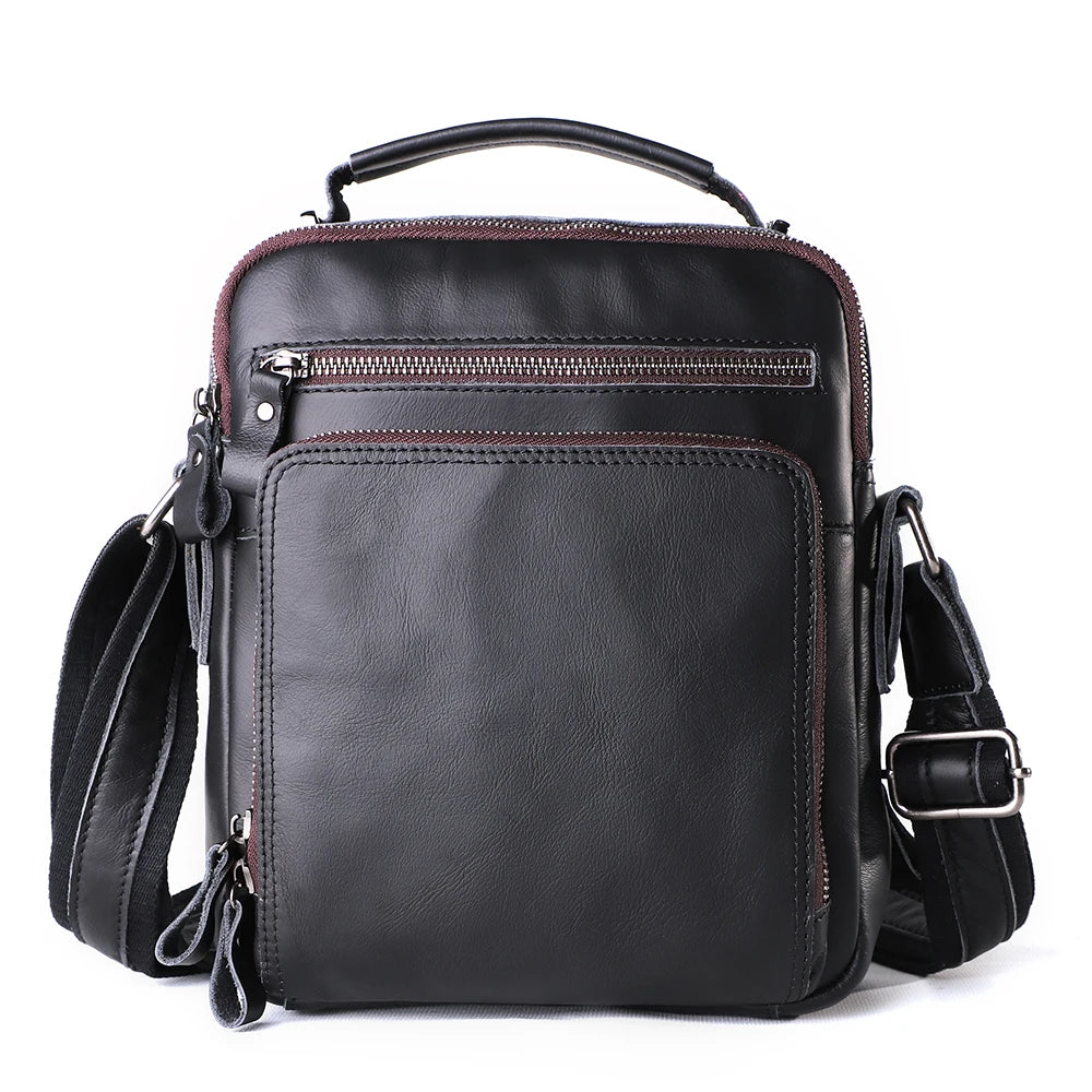 Joyir novo couro genuíno dos homens do vintage bolsas pequena aleta bolsa de ombro casual escritório mensageiro sacos moda crossbody saco