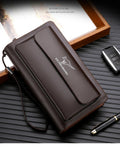 Kangaroo marca masculina bolsa de embreagem moda couro longo bolsa duplo zíper carteira negócios preto marrom masculino casual acessível saco