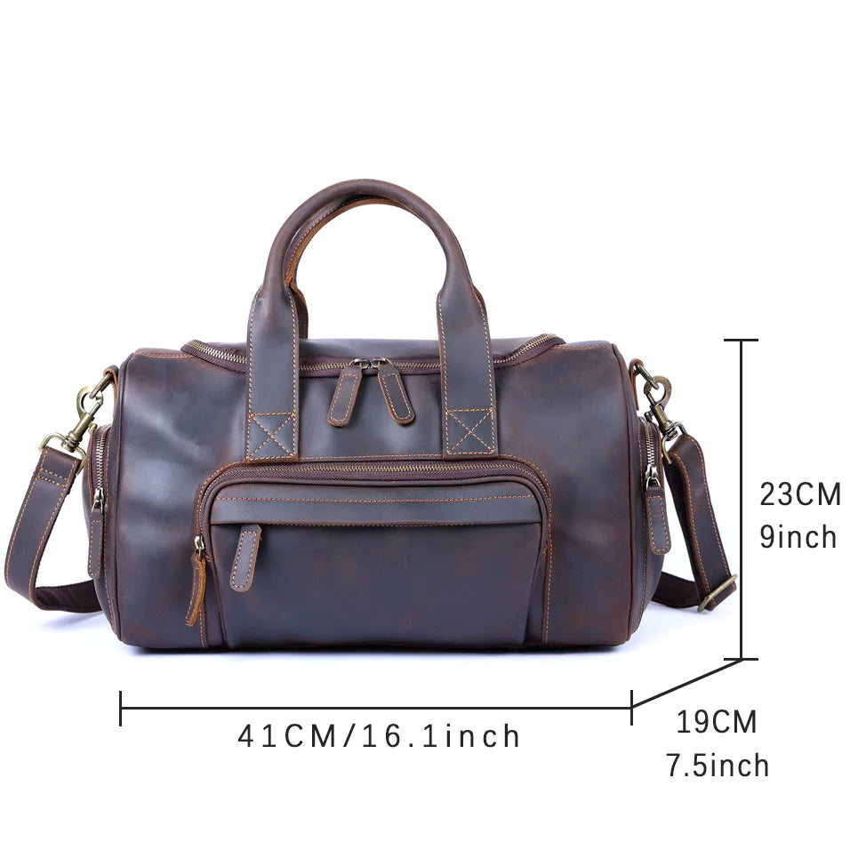S.WORKER Bolsa de viagem vintage de couro genuíno Crazy Horse Bolsa de lona de couro masculina Bolsa de fim de semana Bolsa de ginástica Bagagem de mão