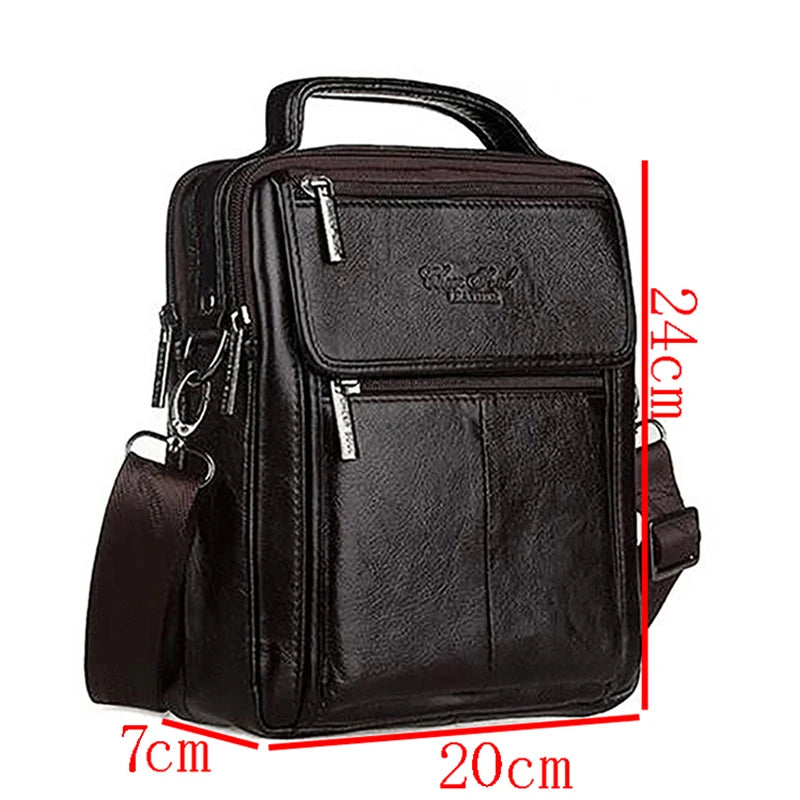 Bolsa Transversal Masculina de Couro Genuíno para Negócios, Pasta Casual de Couro Bovino, Bolsa de Mão Masculina com Alça Superior