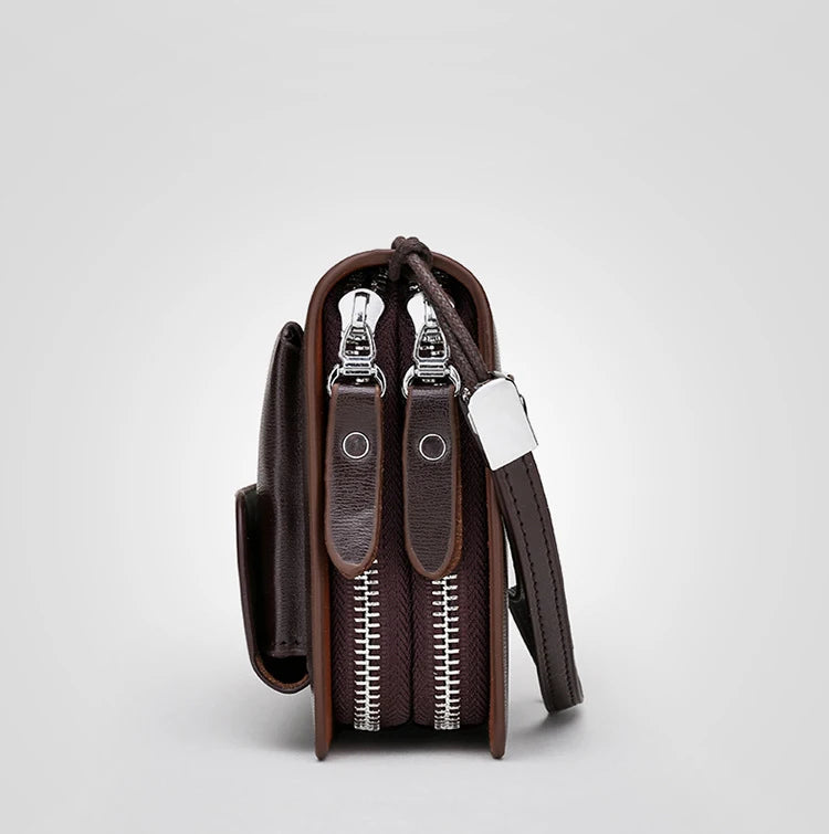 Kangaroo marca masculina bolsa de embreagem moda couro longo bolsa duplo zíper carteira negócios preto marrom masculino casual acessível saco