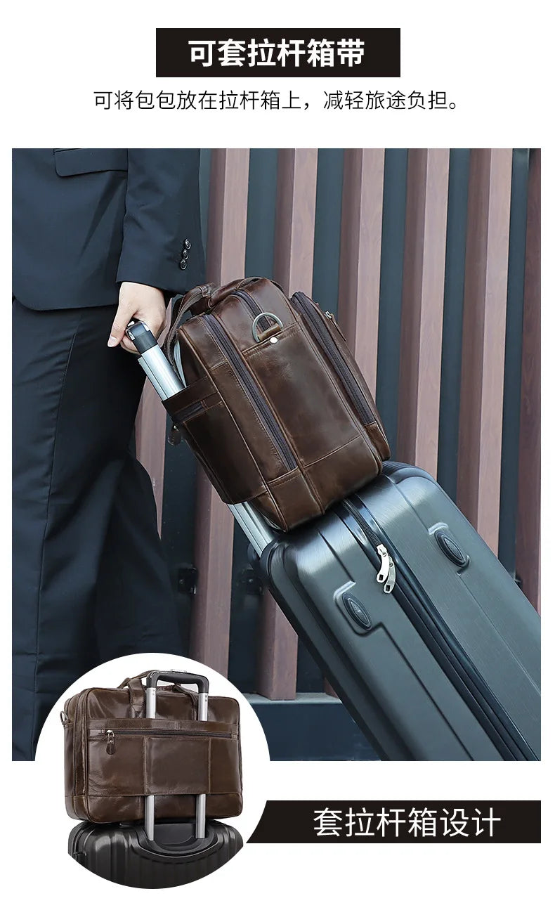 Pasta de couro genuíno de alta qualidade para homens, bolsa de negócios, couro crazy horse, grande, 17 polegadas, bolsa para laptop, porta-pasta masculina, estojo de escritório