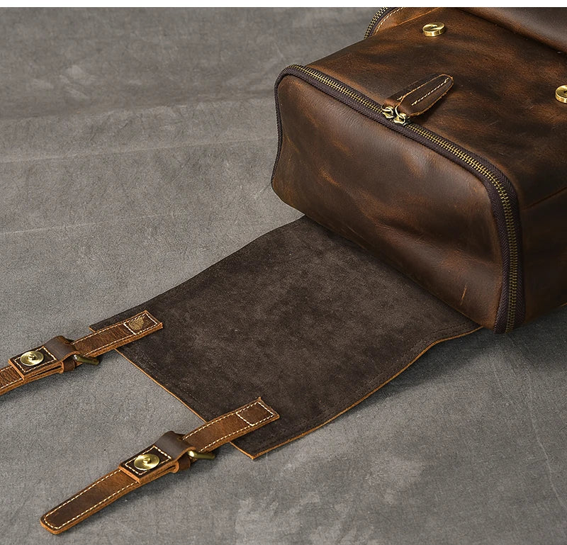 Vintage cavalo louco mochila de couro genuíno dos homens bagpack escalada mochila masculino grande caminhadas mochila m814