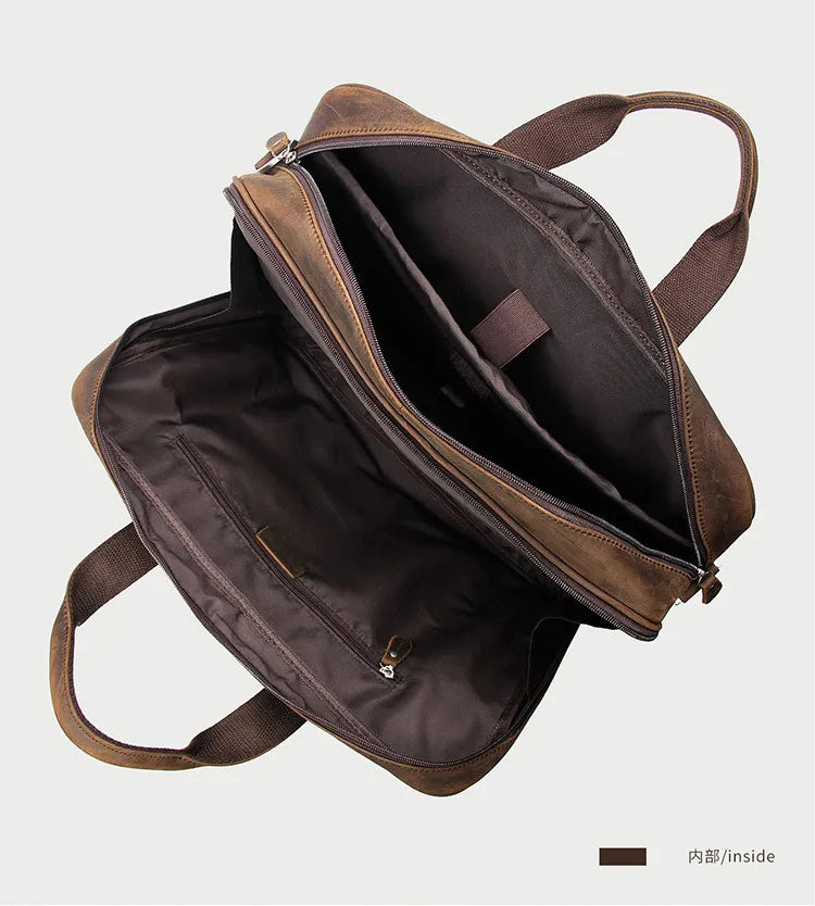 Pasta de couro genuíno de alta qualidade para homens, bolsa de negócios, couro crazy horse, grande, 17 polegadas, bolsa para laptop, porta-pasta masculina, estojo de escritório