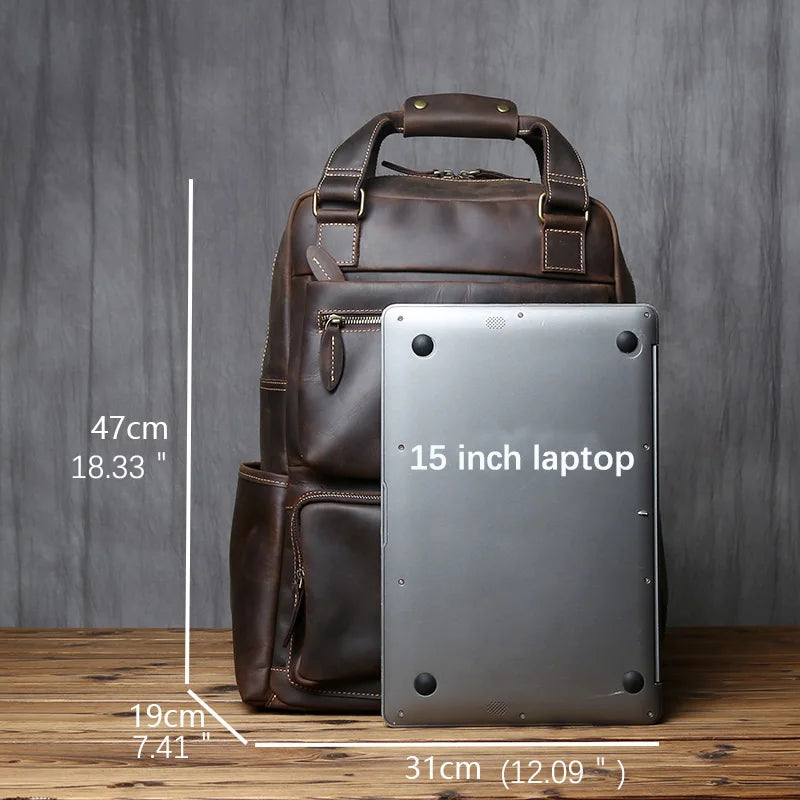 NZPJ-Mochila masculina retrô de couro de camada superior, grande capacidade, bolsa para computador, Crazy Horse, lazer e viagem