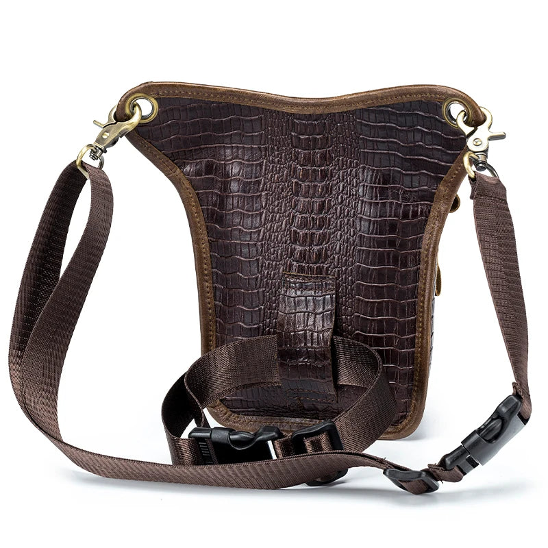 SCHLATUM-Couro Genuíno Motocicleta Fanny, Design Multifunções dos homens, Grão de Crocodilo, Pacote de cinto, Drop Leg Bag