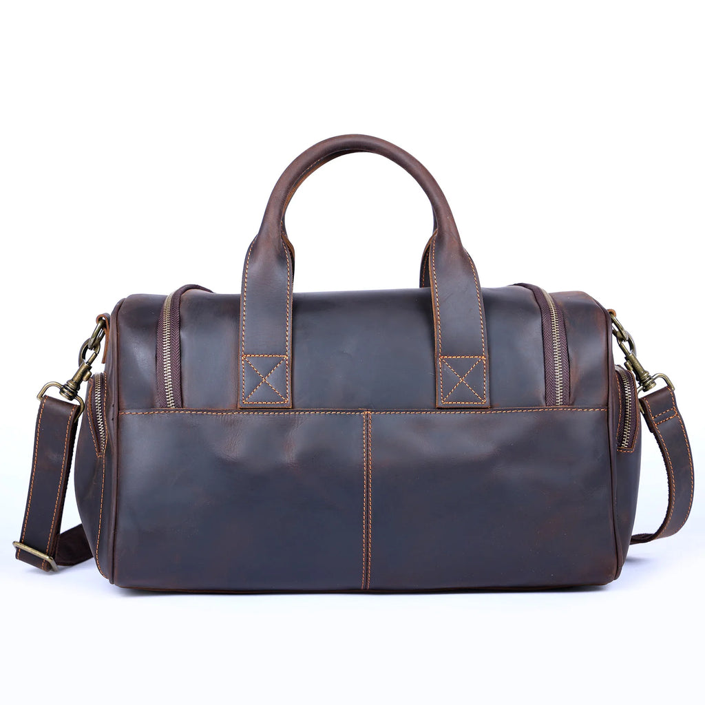 S.WORKER Bolsa de viagem vintage de couro genuíno Crazy Horse Bolsa de lona de couro masculina Bolsa de fim de semana Bolsa de ginástica Bagagem de mão