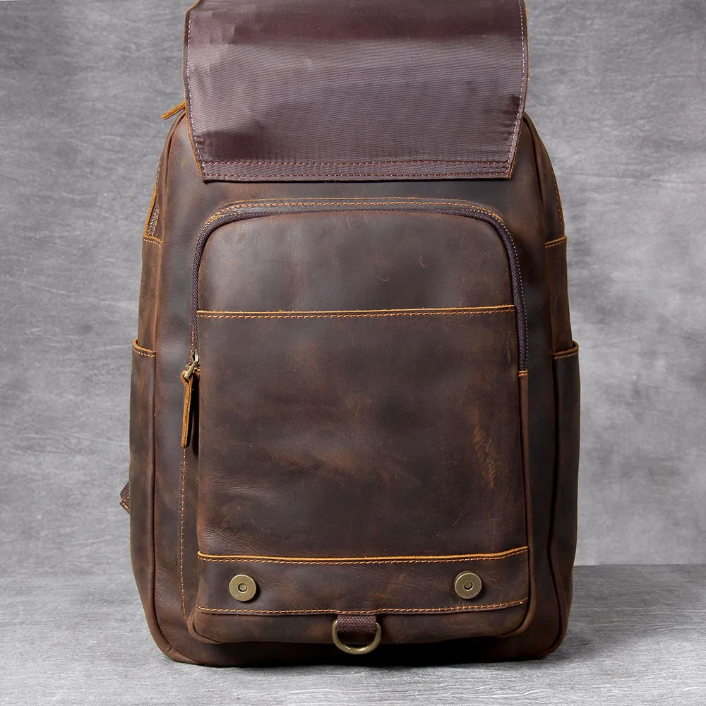 Mochila Vintage de Couro Genuíno S.WORKER, Bolsa para Laptop, Couro Crazy-horse, Mochila Escolar, Bolsa de Viagem para Fim de Semana