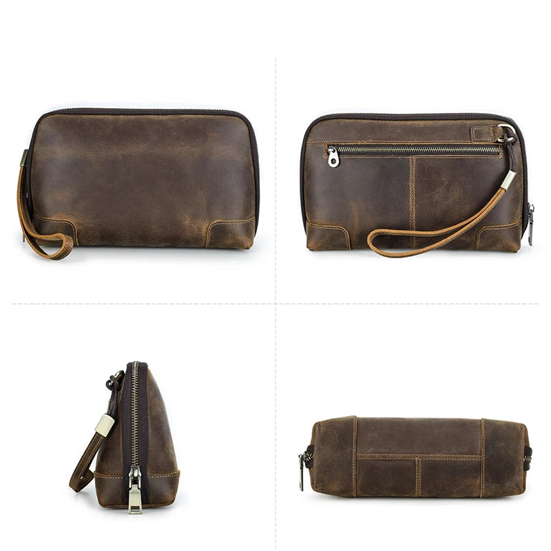 Contact's bolsa de mão de viagem masculina, carteira de couro genuíno, bolsa casual, organizador de cabo de carga, bolsa de armazenamento