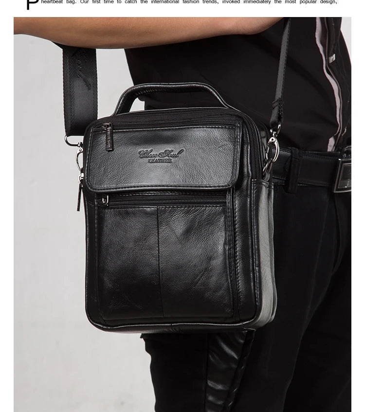 Bolsa Transversal Masculina de Couro Genuíno para Negócios, Pasta Casual de Couro Bovino, Bolsa de Mão Masculina com Alça Superior