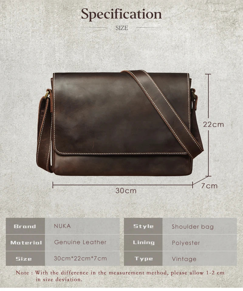 NUKA Couro Genuíno Bolsa de Ombro Retro Original Couro Horizontal Crossbody Deluxe Flap Messenger Bags Para 11 Polegada Ipad