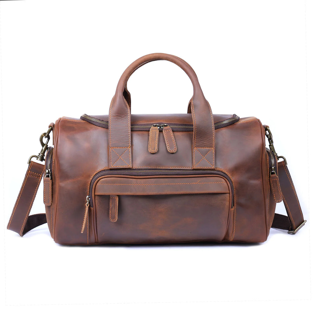 S.WORKER Bolsa de viagem vintage de couro genuíno Crazy Horse Bolsa de lona de couro masculina Bolsa de fim de semana Bolsa de ginástica Bagagem de mão