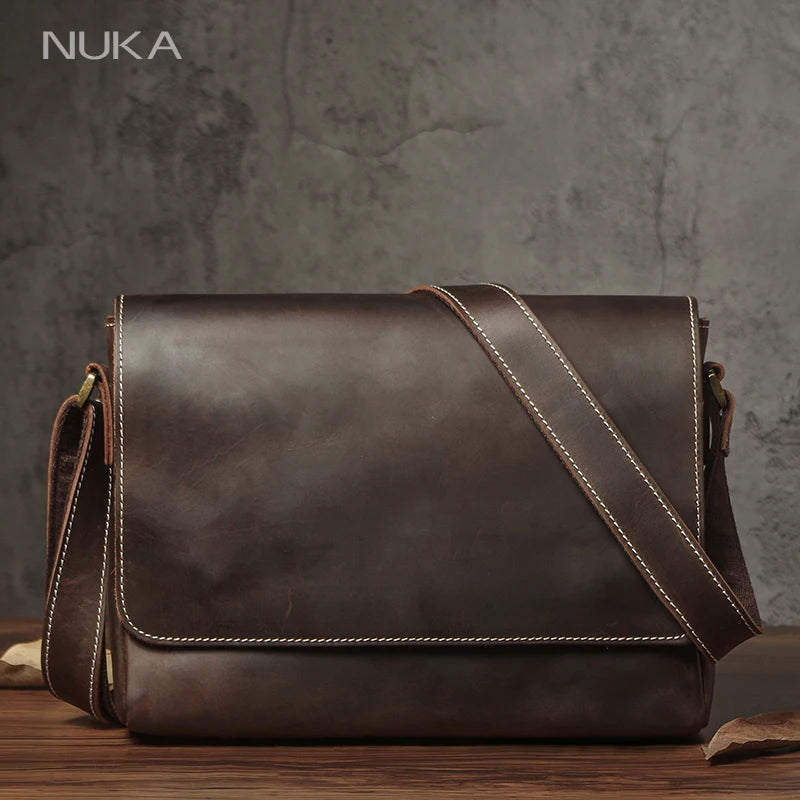 NUKA Couro Genuíno Bolsa de Ombro Retro Original Couro Horizontal Crossbody Deluxe Flap Messenger Bags Para 11 Polegada Ipad