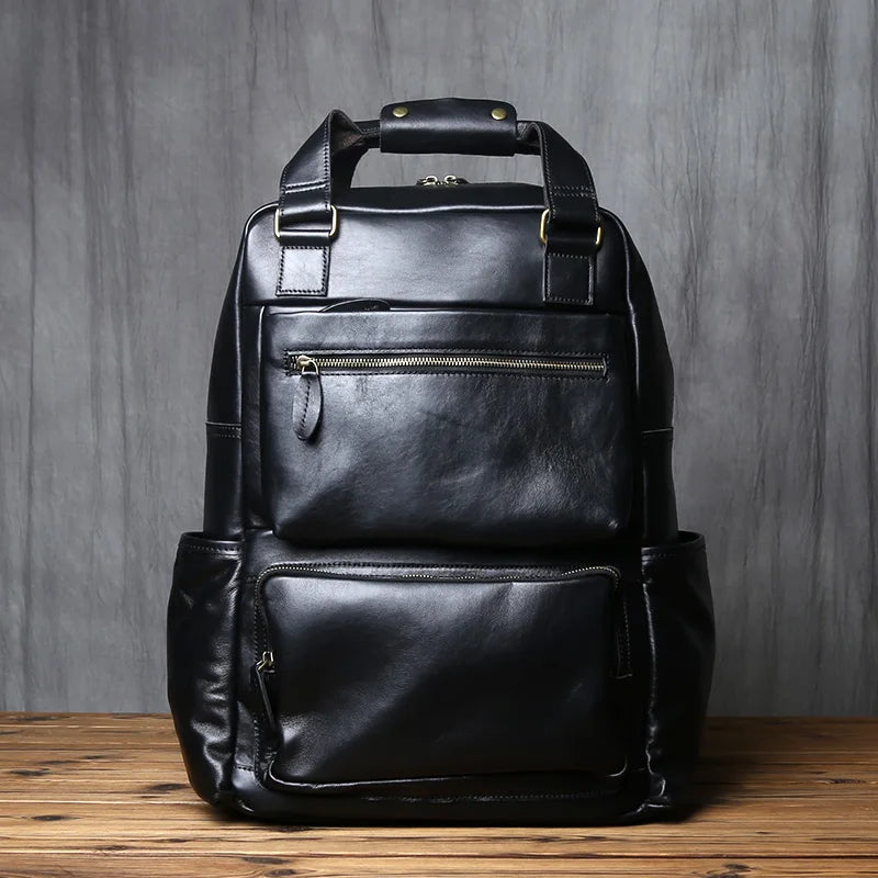 NZPJ-Mochila masculina retrô de couro de camada superior, grande capacidade, bolsa para computador, Crazy Horse, lazer e viagem