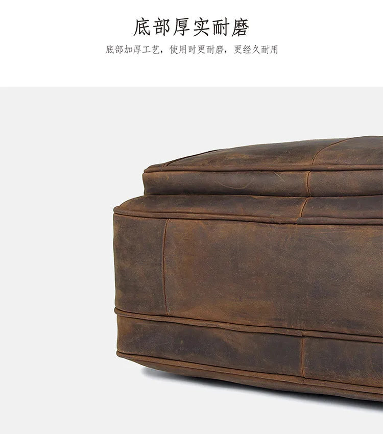 Pasta de couro genuíno de alta qualidade para homens, bolsa de negócios, couro crazy horse, grande, 17 polegadas, bolsa para laptop, porta-pasta masculina, estojo de escritório