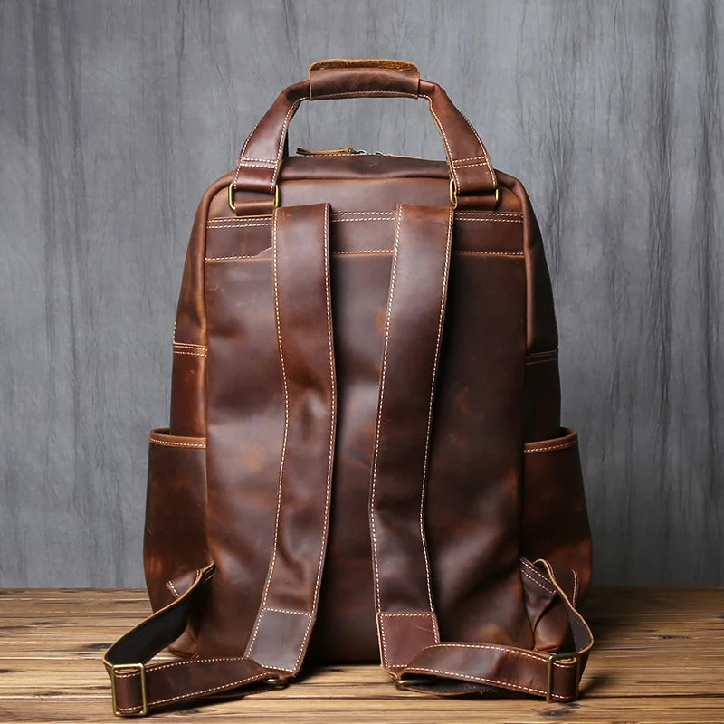 NZPJ-Mochila masculina retrô de couro de camada superior, grande capacidade, bolsa para computador, Crazy Horse, lazer e viagem