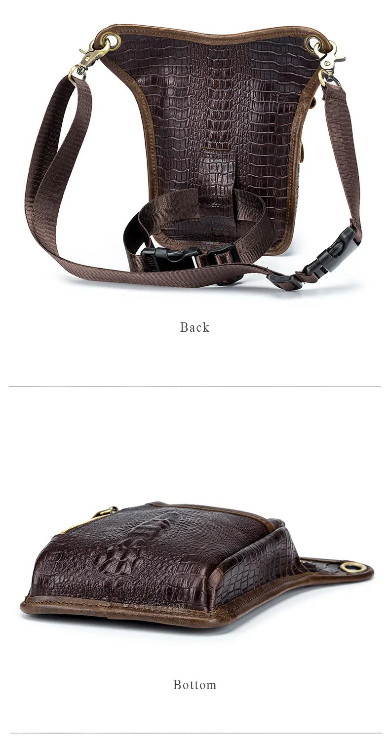 SCHLATUM-Couro Genuíno Motocicleta Fanny, Design Multifunções dos homens, Grão de Crocodilo, Pacote de cinto, Drop Leg Bag