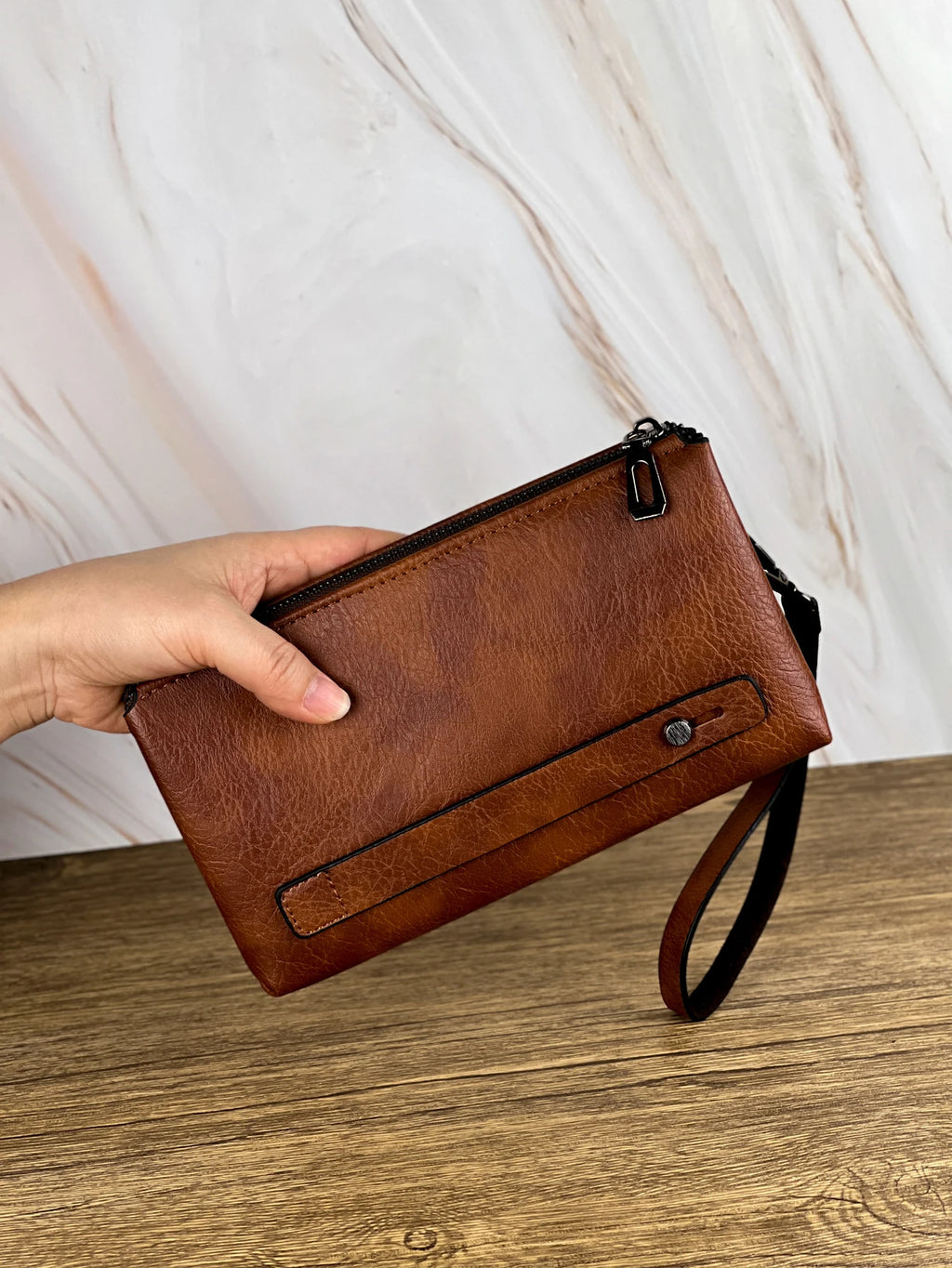 Moda simples retro masculino bolsa de embreagem carteira negócios grande capacidade saco de embreagem duplo compartimento zíper longo carteira saco de embreagem