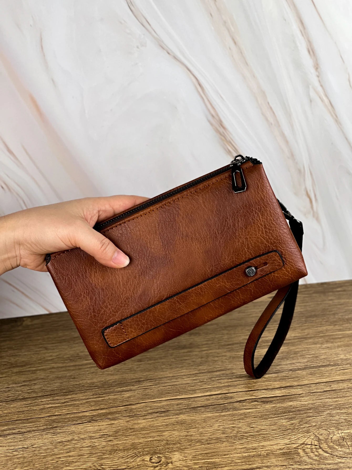 Moda simples retro masculino bolsa de embreagem carteira negócios grande capacidade saco de embreagem duplo compartimento zíper longo carteira saco de embreagem