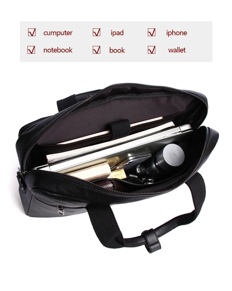 Schlatum pastas de negócios de couro genuíno preto para homens bolsas de luxo portátil maleta sacos 16 polegada saco do computador escritório
