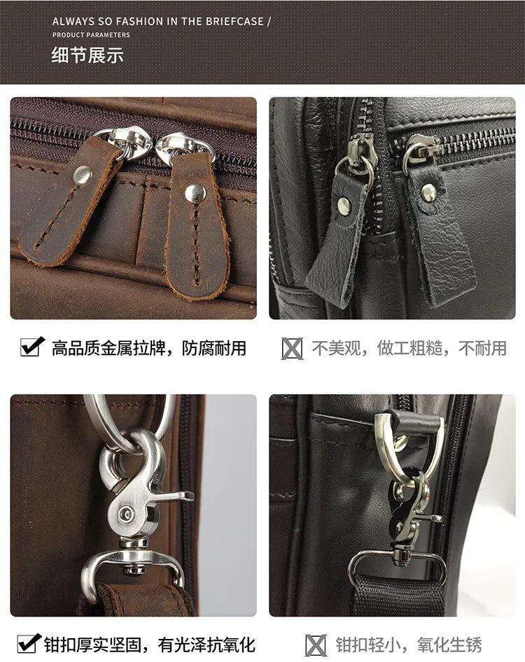 Pasta de couro genuíno de alta qualidade para homens, bolsa de negócios, couro crazy horse, grande, 17 polegadas, bolsa para laptop, porta-pasta masculina, estojo de escritório