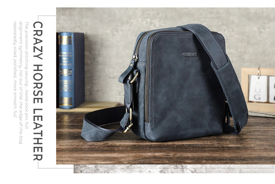 Contact's bolsa mensageiro masculina de couro genuíno, bolsa de ombro vintage para ipad mini de 7.9 polegadas, bolsa crossbody masculina de alta qualidade