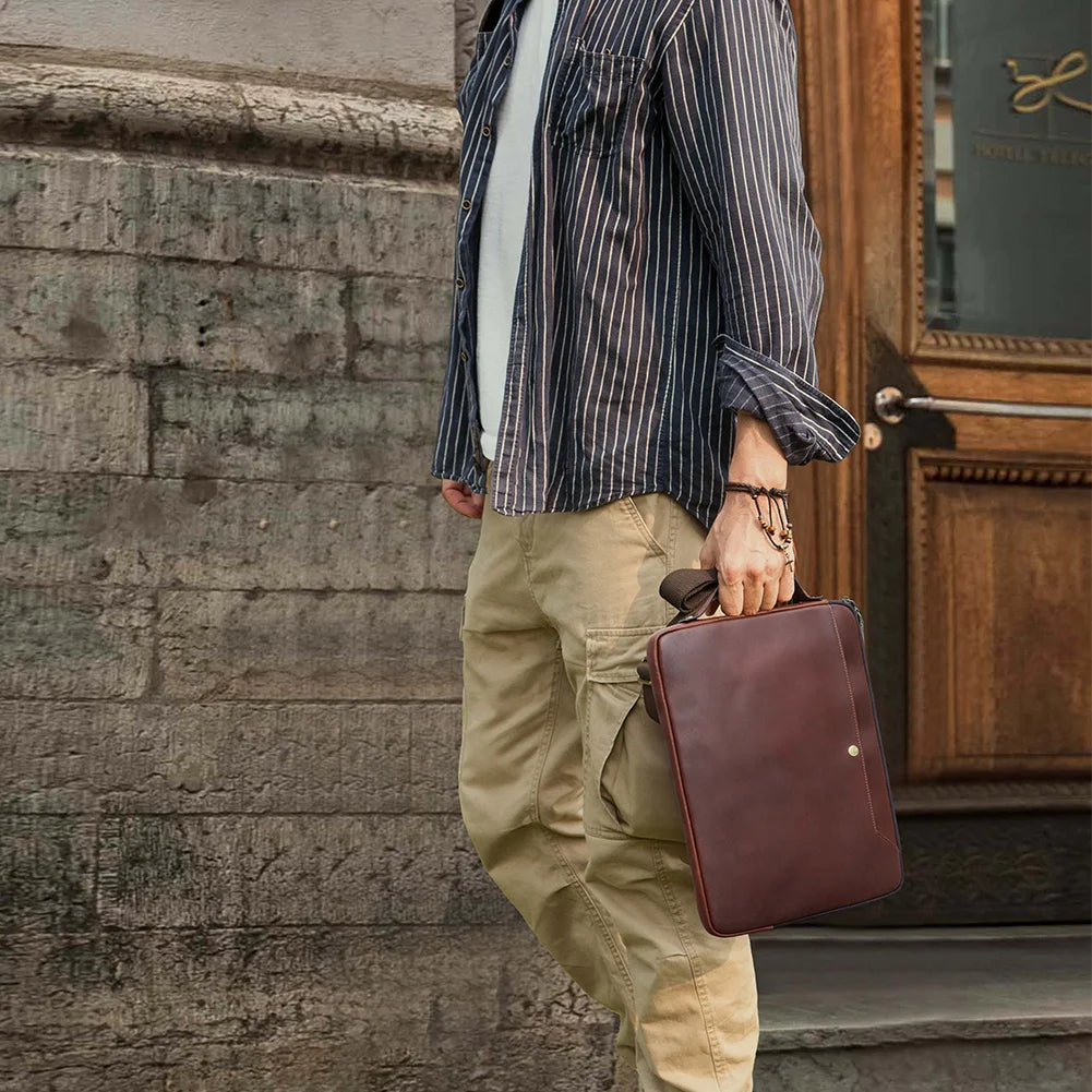 Bolsa de couro genuíno para laptop, bolsa para macbook pro air 14 13, bolsa crossbody, bolsa de negócios com alça de ombro