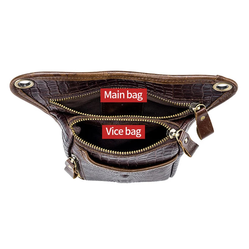 SCHLATUM-Couro Genuíno Motocicleta Fanny, Design Multifunções dos homens, Grão de Crocodilo, Pacote de cinto, Drop Leg Bag