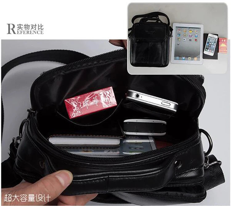 Bolsa Transversal Masculina de Couro Genuíno para Negócios, Pasta Casual de Couro Bovino, Bolsa de Mão Masculina com Alça Superior