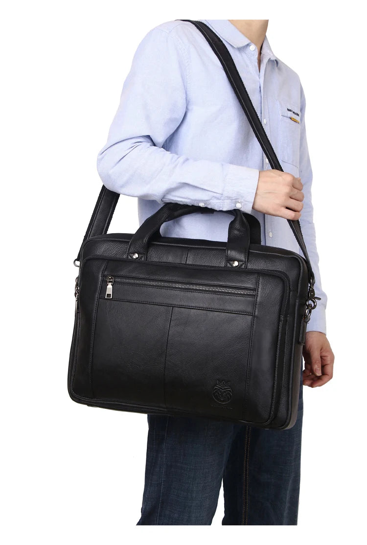 Schlatum pastas de negócios de couro genuíno preto para homens bolsas de luxo portátil maleta sacos 16 polegada saco do computador escritório