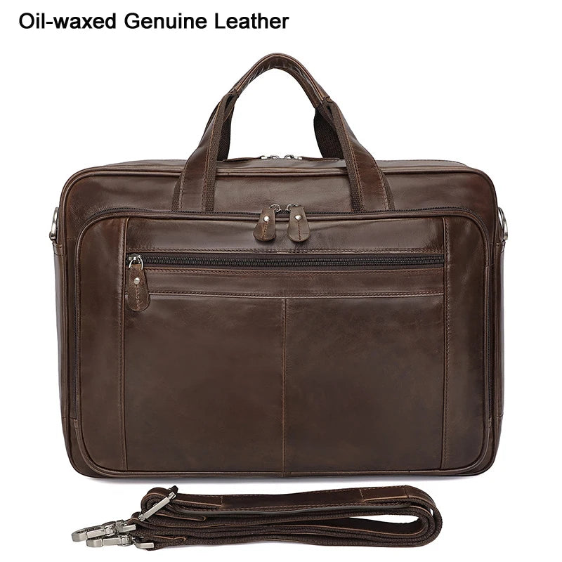 Pasta de couro genuíno de alta qualidade para homens, bolsa de negócios, couro crazy horse, grande, 17 polegadas, bolsa para laptop, porta-pasta masculina, estojo de escritório