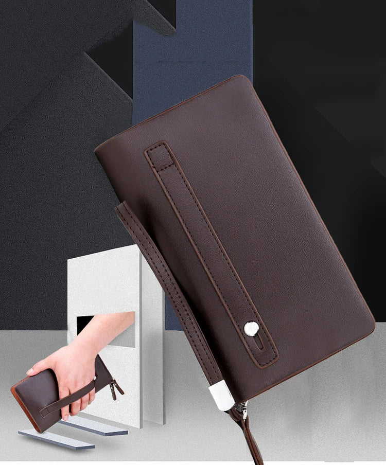 Kangaroo marca masculina bolsa de embreagem moda couro longo bolsa duplo zíper carteira negócios preto marrom masculino casual acessível saco