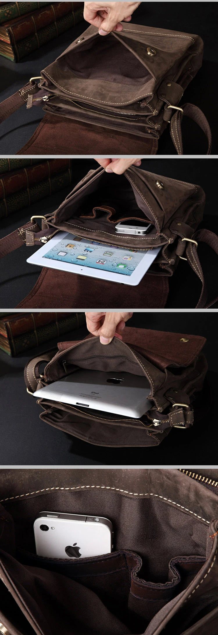 Bolsa de ombro vintage de couro louco cavalo, bolsa mensageiro cruzada masculina, bolsa de lazer genuína de couro, 2020